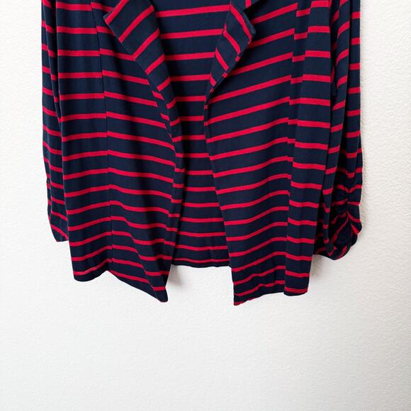 [Olivia Moon] Red Navy Striped Open Front Knit Blazer Jacket 3/4 Sleeves Size XL - Picture 6 of 11